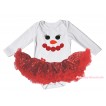 Christmas White Long Sleeve Bodysuit Bling Red Sequins Pettiskirt & Sparkle Red Snowman Face Print JS4837
